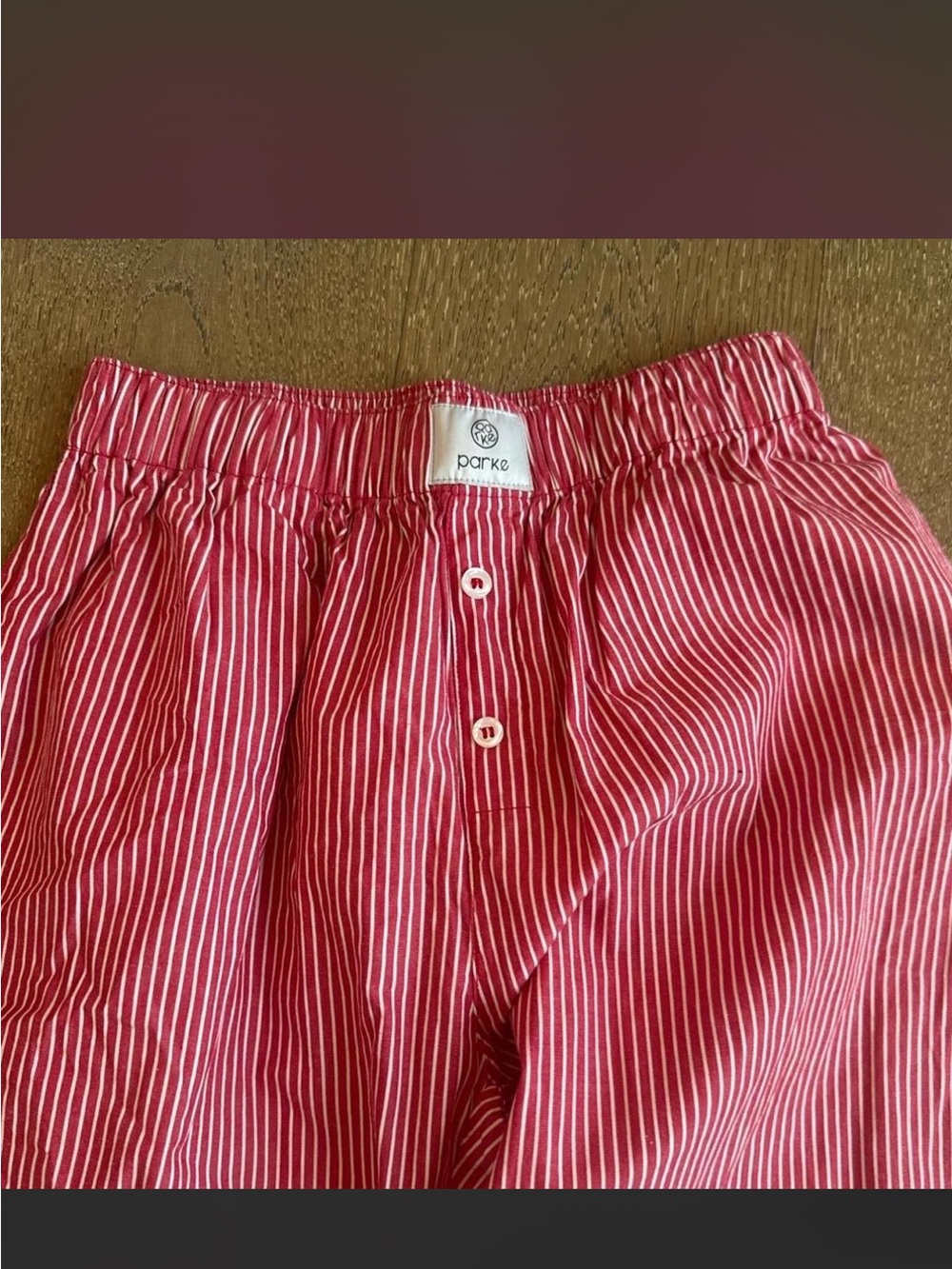Parke Red and White Striped Elastic-Waist Shorts